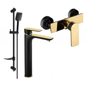 Baterie umywalkowe - Mexen Alfa DF62 zestaw prysznicowy, czarny/złoty - miniaturka - grafika 1