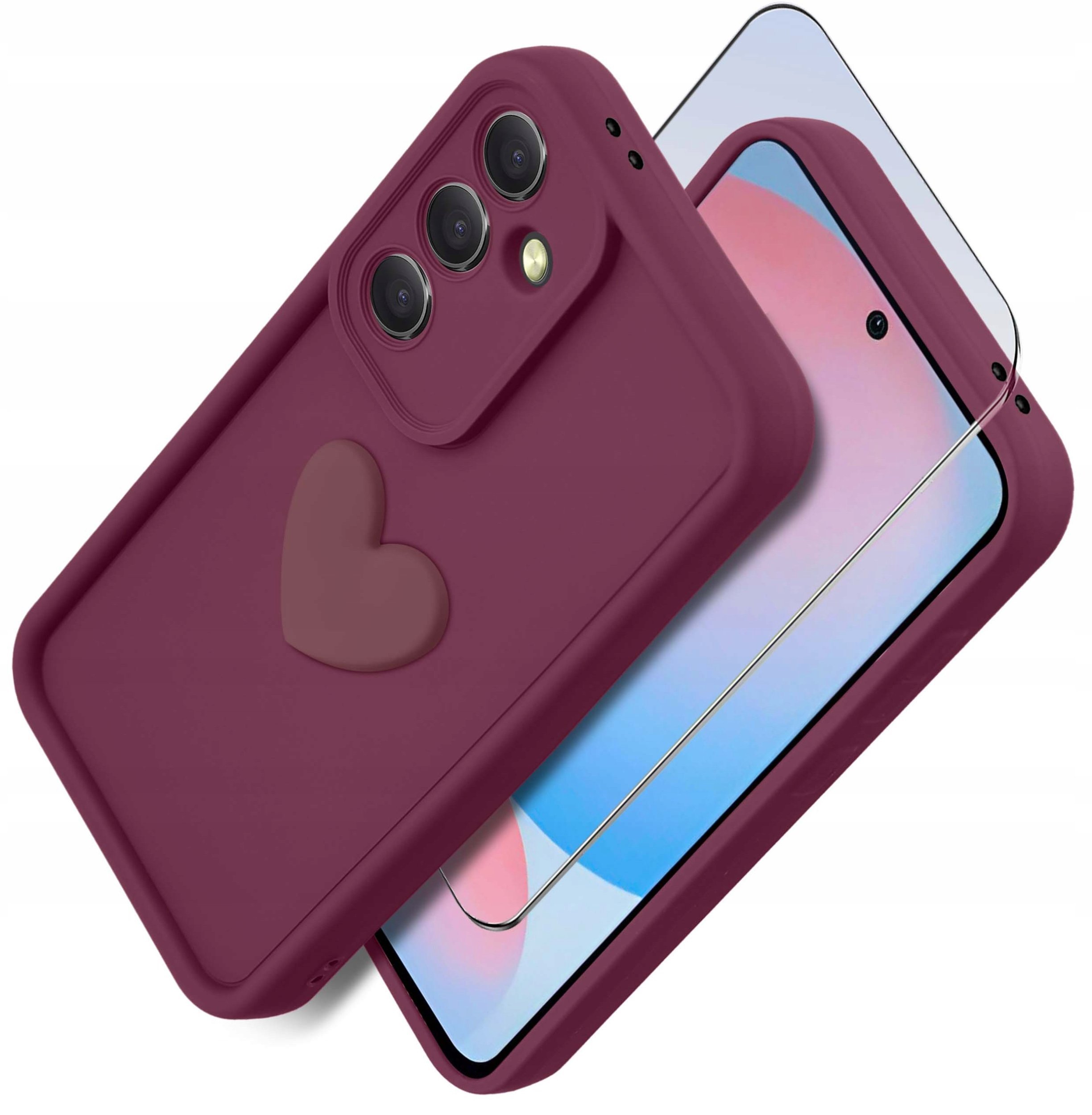 Etui do Samsung A56 5G silikonowe MATOWE serce + Szkło ochronne 9H