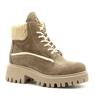 Botki damskie - Ciemnobeżowe welurowe botki LM60374 - Neścior - miniaturka - grafika 1