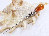 Broszki - Szpilka srebrna z bursztynem, handmade 8080-64 - miniaturka - grafika 1