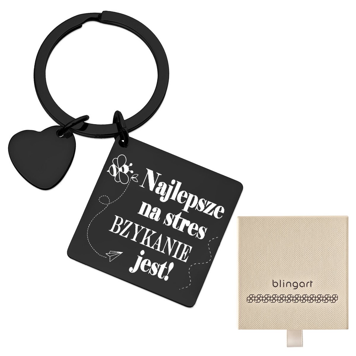 Brelok do kluczy z grawerem KWADRAT serduszko KOLO