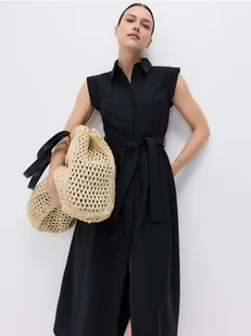 Reserved - Sukienka midi z wiązaniem - czarny - Sukienki - miniaturka - grafika 1