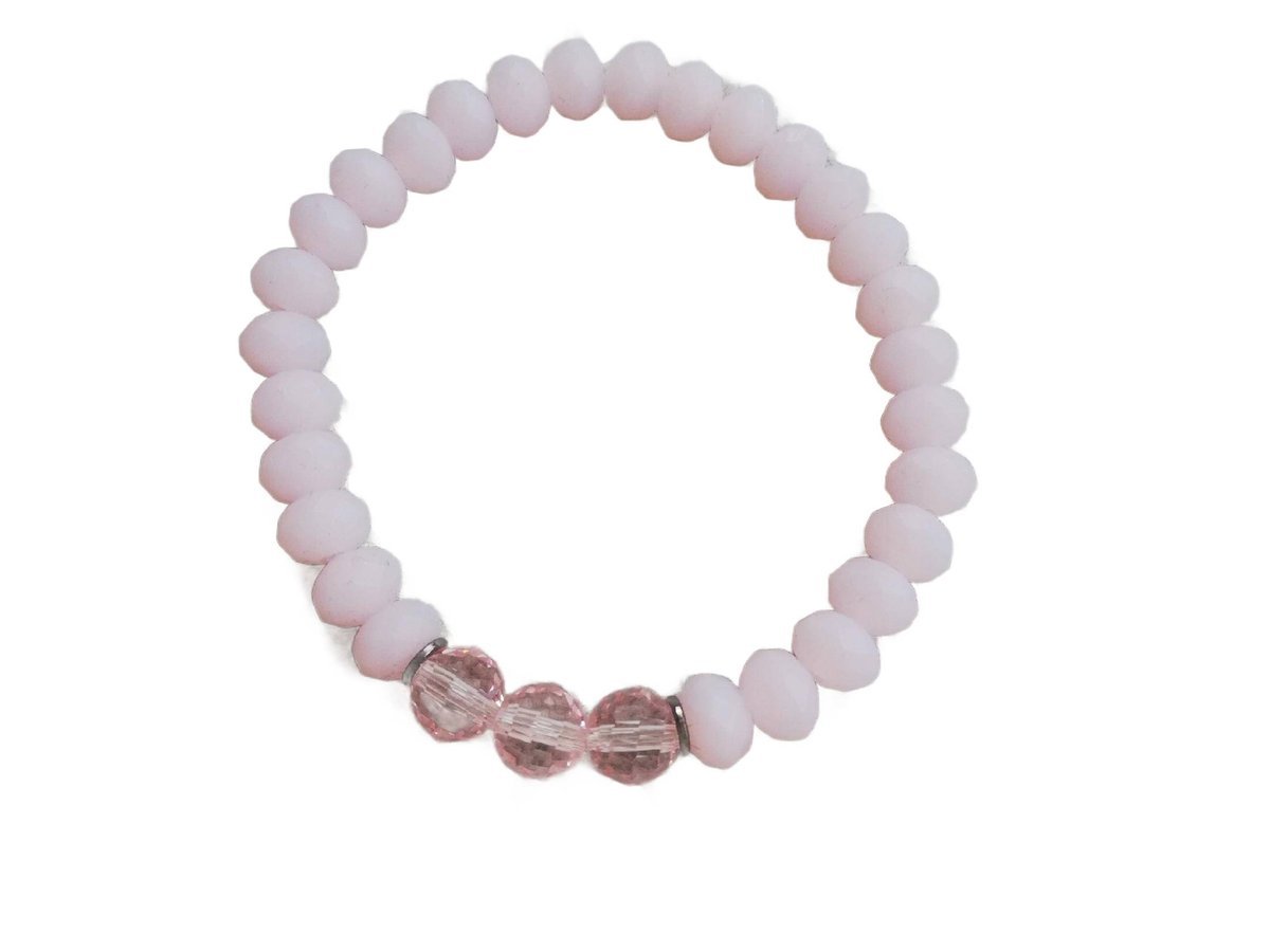 Bransoletka Na Gumce Szklana Pudrowa Różowa