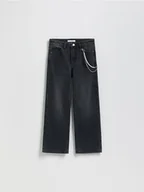 Spodnie i spodenki dla dziewczynek - Reserved - Jeansy straight z łańcuszkiem - czarny - miniaturka - grafika 1