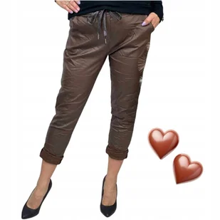 Spodnie gnieciuchy biodra skóra skórki kieszenie czekolada 4XL 5XL 46 48 - Spodnie damskie - miniaturka - grafika 1