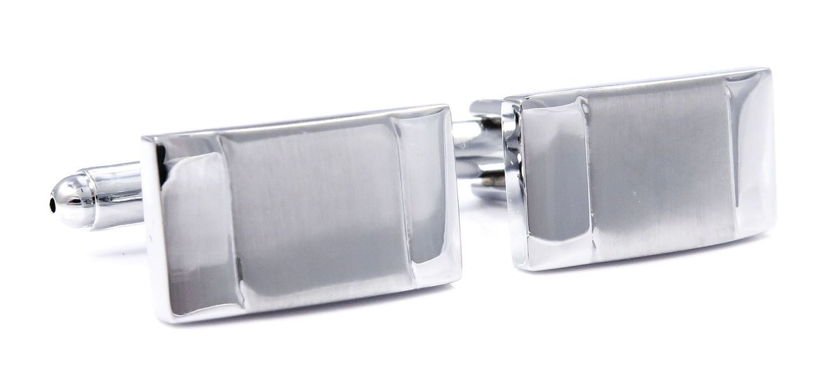 Srebrne błyszczące spinki do mankietów z matowym prostokątem N48