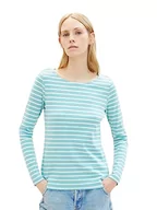 Koszule damskie - Damska koszula z długimi rękawami w paski TOM TAILOR, 32394-turkusowo-biały pasek, XL - miniaturka - grafika 1