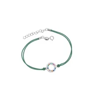 Biżuteria dla dzieci - Srebrna bransoletka 925 Okrąg Kolorowe Cyrkonie zielony sznurek - miniaturka - grafika 1