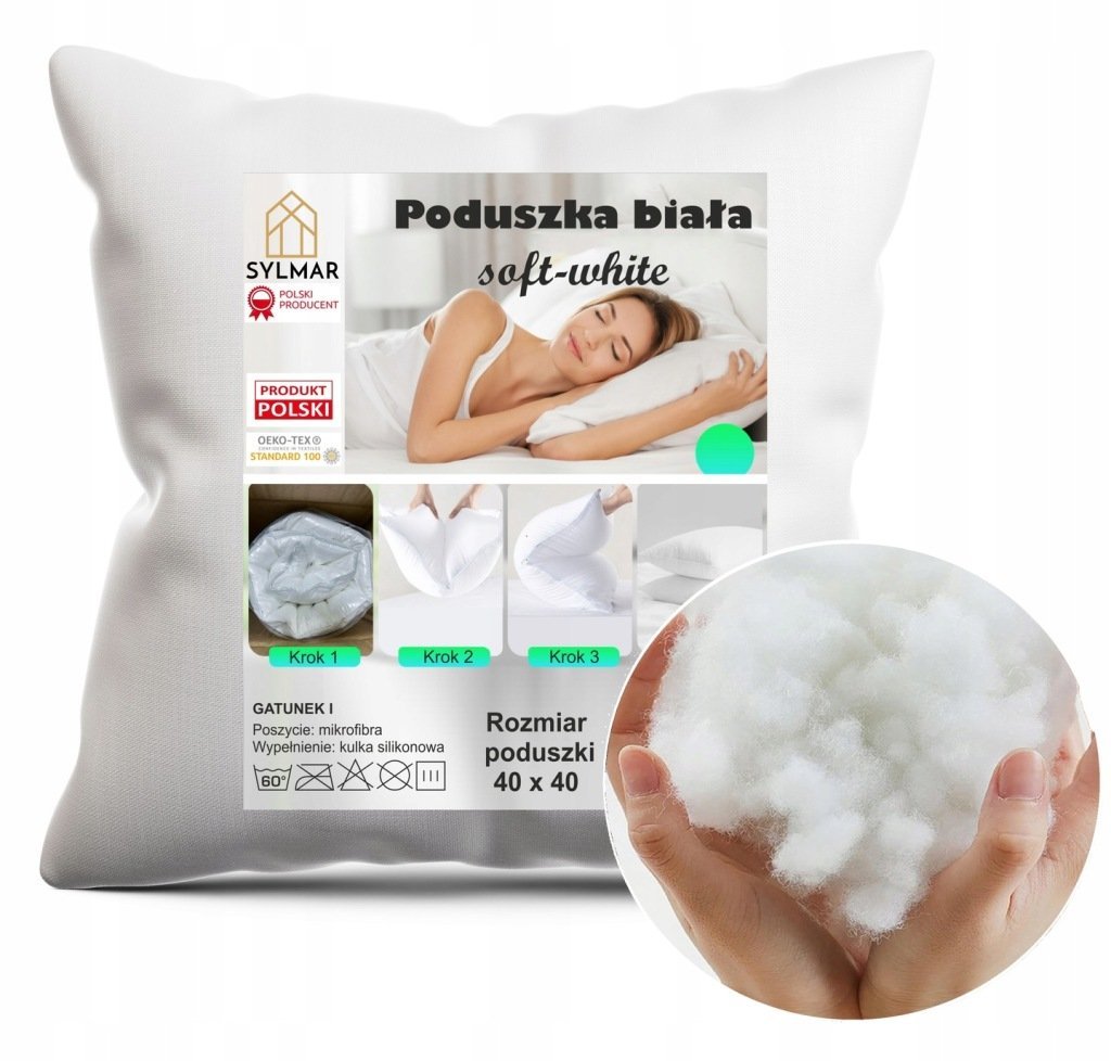 ANTYALERGICZNA PODUSZKA 45X45 GRUBA MIĘKKA WKŁAD KULKA BIAŁA POLSKA