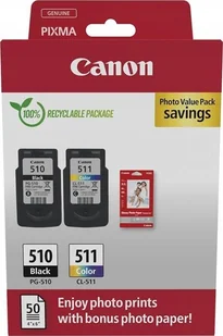 Tusz Canon Canon Ink Cartridge + Photo Paper Value Pack PG-510/CL-511 Ink cartridge/Paper kit Colour cyan, magenta, yellow - Tusze oryginalne Tusz Canon Canon Ink Cartridge + Photo Paper Value Pack PG-510/CL-511 Ink cartridge/Paper kit Colour cyan, magenta, yellow - Tusze oryginalne - miniaturka - grafika 1