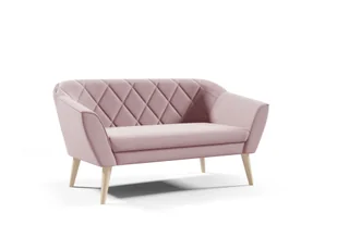 GUTTO Sofa 2-osobowa welurowa - KARO - różowa aksamitna ławka z wysokimi drewnianymi nóżkami sofa w stylu skandynawskim - piękne, nowoczesne pikowanie - Sofy i kanapy - miniaturka - grafika 1