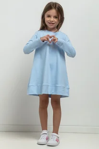 Sukienka trapezowa z dzianiny z plisą u dołu, MMD36, jasnoniebieska - Sukienki i spódniczki dla dziewczynek - miniaturka - grafika 1