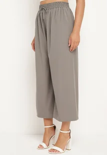 Szare Szerokie Spodnie z Wysokim Stanem Wiskozą i Gumką w Pasie Criseldas - Spodnie damskie - miniaturka - grafika 1