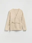 Swetry damskie - Reserved - Kardigan z wiązaniem - beżowy - miniaturka - grafika 1