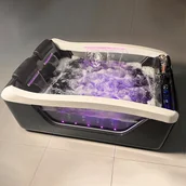 Wanny z hydromasażem - Podwójna czarna wanna z hydromasażem Aquaholm PREMIUM LINE A9002 180cm x 120cm x 68cm BLUETOOTH, PODGRZEWACZ WODY, WODOSPAD, USB, PILOT - miniaturka - grafika 1