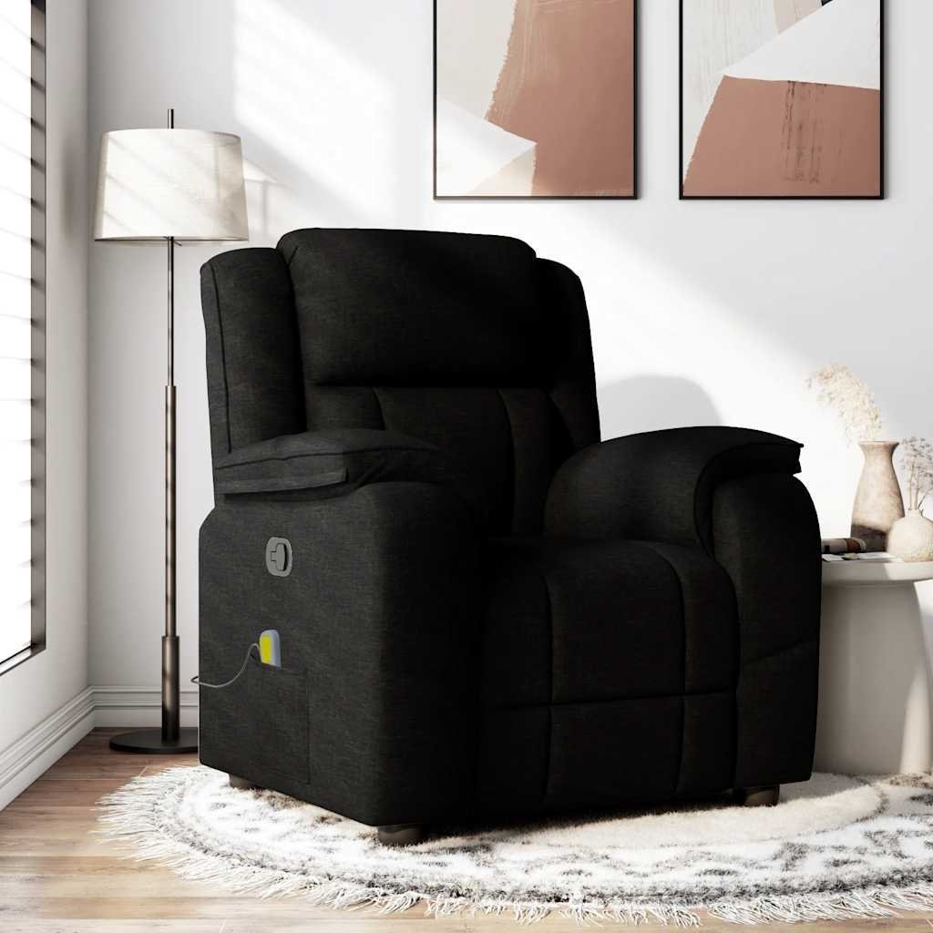 vidaXL vidaXL Rozkładany fotel masujący, czarny, obity tkaniną