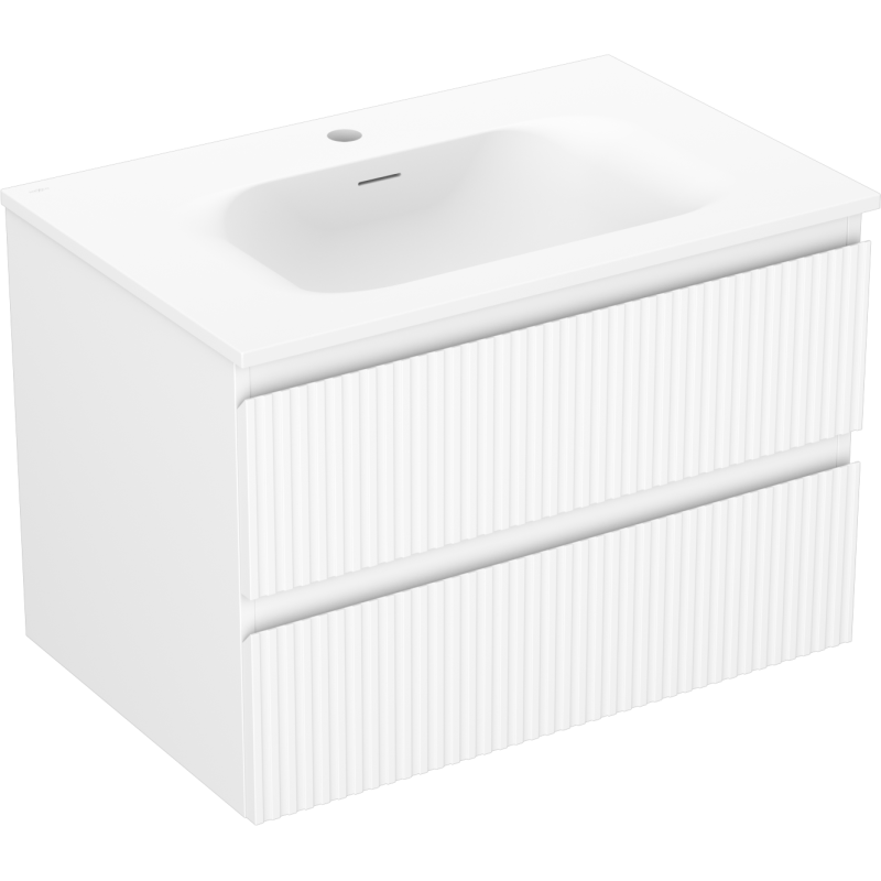 Mexen Rivel szafka łazienkowa 70 cm z umywalką Vela, 2 szuflady, ryflowana , biała mat - 91A20-07047-2-BFF01-W23M01