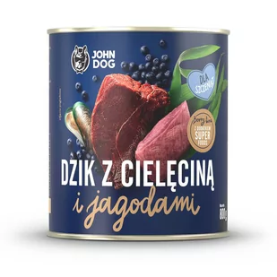 John Dog Dzik z cielęciną i jagodami 800g John Dog dla szczeniąt - Mokra karma dla psów - miniaturka - grafika 1