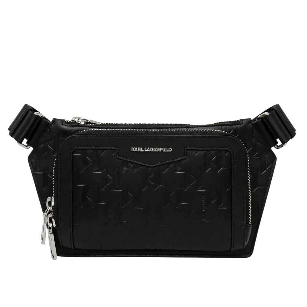 KARL LAGERFELD Czarna męska skórzana podwójna saszetka w monogram K/Loom