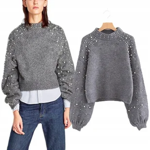 Sweter damski z perłami - Swetry damskie - miniaturka - grafika 1