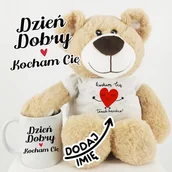 Walentynki - Prezent na walentynki - zestaw miś oraz kubek DZIEŃ DOBRY KOCHAM CIĘ - miniaturka - grafika 1