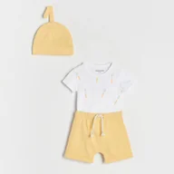 Komplety dla niemowląt - Reserved - Bawełniany komplet z czapką - kremowy - miniaturka - grafika 1