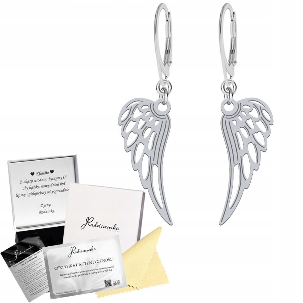 Kolczyki Srebrne Skrzydło Anioła Skrzydła Bigiel Prezent 925 ŻYCZENIA