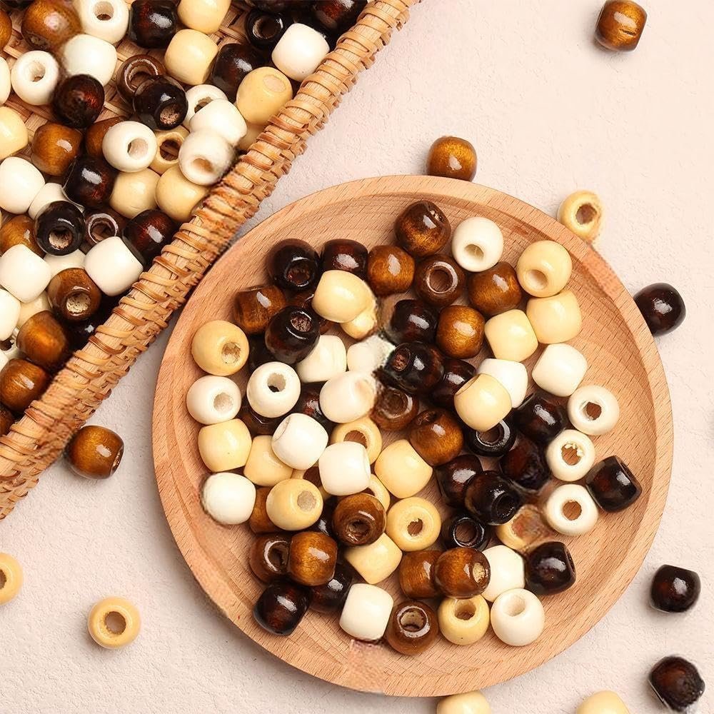 HERZONE ok. 400szt Drewniane koraliki 12mm Naturalne drewniane perły do nawlekania w 4 kolorach do wyrobu biżuterii DIY (4 kolory)