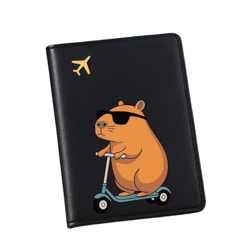 Portfel Etui Pokrowiec na Paszport Kapibara Hulajnoga Czarny