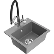 Zlewozmywaki z baterią - Mexen Milo zlewozmywak granitowy 1-komorowy z baterią kuchenną Duo, szary - miniaturka - grafika 1