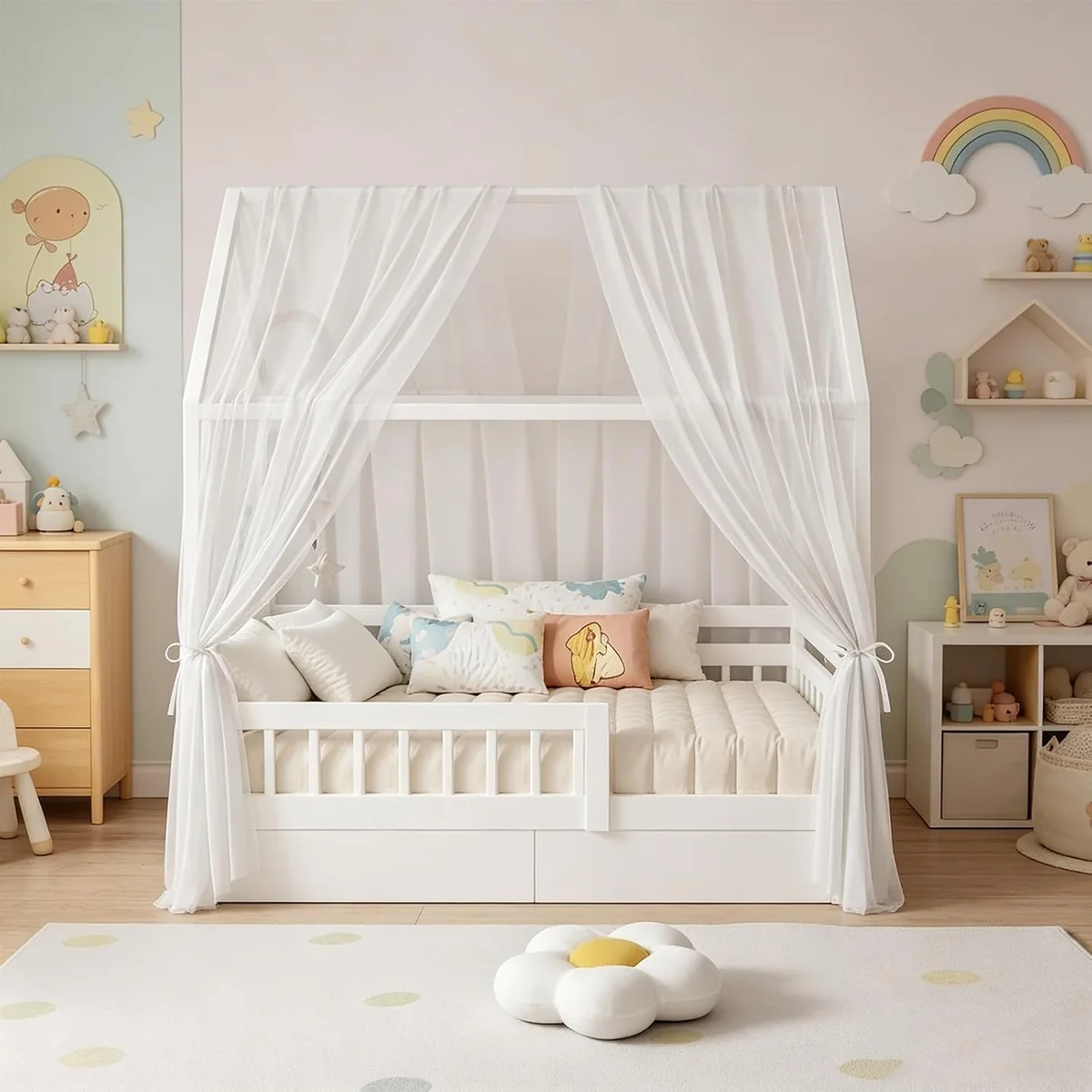 Baldachim muślinowy biały 150x350 cm do pokoju dziecięcego dekoracja