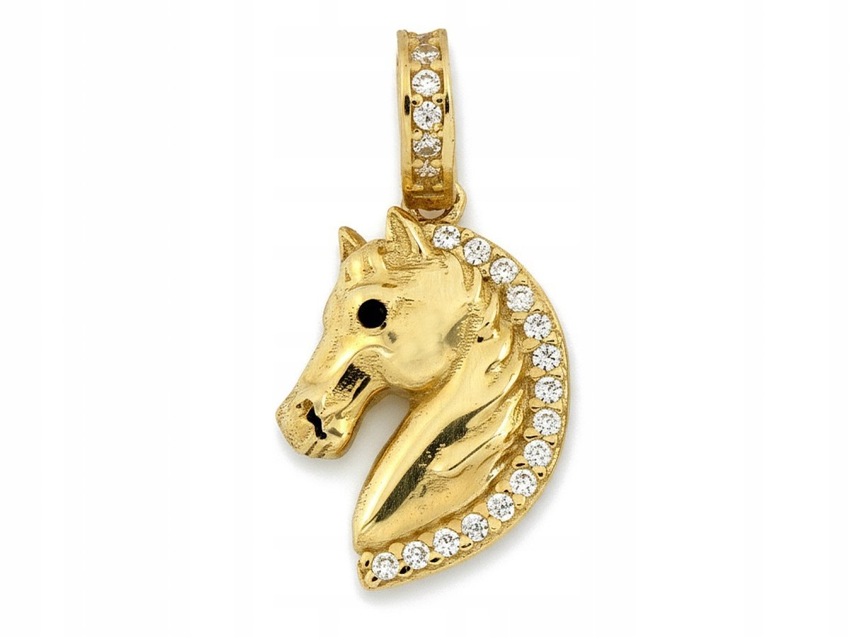 Złota przywieszka 585 Głowa Konia 14kt popiersie konia diamentowane 1.07g