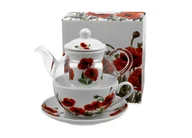 Zaparzacze i kawiarki - Dzbanek do herbaty, szklany z filiżanką, spodkiem i zaparzaczem DUO CLASSIC POPPIES 330 ml - miniaturka - grafika 1