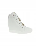 Botki damskie - Białe botki sneakersy wysokie damskie Carinii B9876-L46 koturn modne skóra r.40 - miniaturka - grafika 1