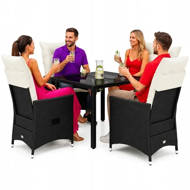 Zestaw mebli ogrodowych czarny rattan PE, stół 90x90x75 cm, krzesła 56x5