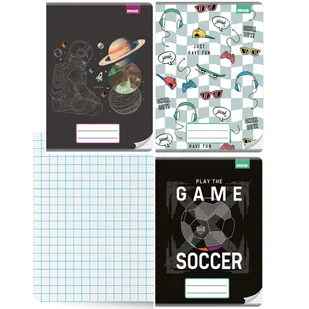 3x zeszyt A4 kratka, 32 kartki, chłopięce wzory: kosmos, gaming, sport - Zeszyty szkolne - miniaturka - grafika 1