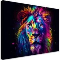 Obrazy i zdjęcia na płótnie - Obraz na płótnie, Kolorowy Neonowy Portret Lwa Ai (Rozmiar 120x80) - miniaturka - grafika 1