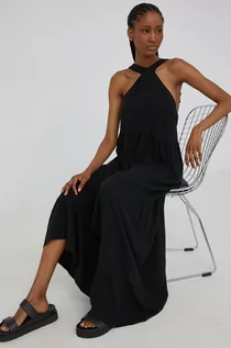 Sukienki - Answear Lab Lab sukienka z lnem kolor czarny maxi rozkloszowana - grafika 1