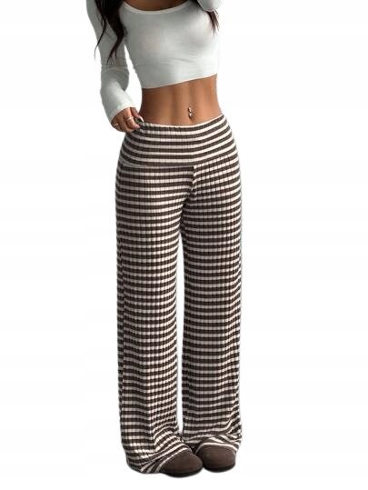 SHEIN SPODNIE CASUAL PROSTE W PASKI BRĄZOWE ECRU 38 1KB