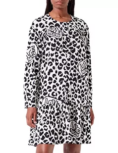 Love Moschino Damska sukienka z długim rękawem Fluid Stretch Viscose Fabric with Brand Animalier All Print Dress, Beżowy Black, 46 - Sukienki - miniaturka - grafika 1