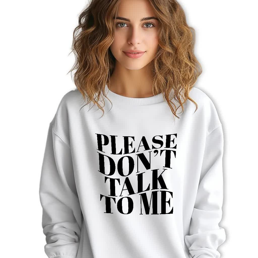 BIAŁA BLUZA Damska Dresowa PLEASE DON'T TALK Lyrics Wzory Rozmiar M