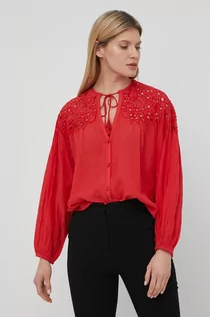 Koszule damskie - Pepe Jeans koszula KAYLA damska kolor czerwony relaxed z wiązanym dekoltem - grafika 1
