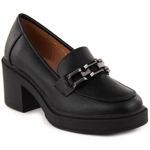 Półbuty Damskie na obcasie Vinceza JAN324 czarne z łańcuchem - Półbuty damskie - miniaturka - grafika 1