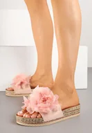 Klapki i japonki damskie - Różowe Klapki Zdobione Kwiatową Aplikacją Tanaviela - miniaturka - grafika 1