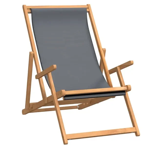 Składany leżak plażowy z drewna tekowego, szary, 60x126x87,5 cm