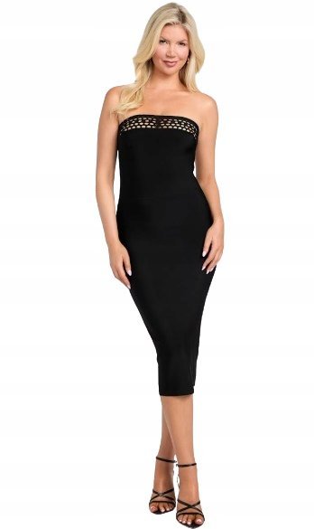 Guess Czarna Sukienka Midi Z Ozdobnym Ażurowym Dekoltem 42 Gna