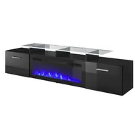 Szafki RTV - Szafka RTV ROVA z kominkiem elektrycznym 190x37x48 czarny/czarny połysk - miniaturka - grafika 1