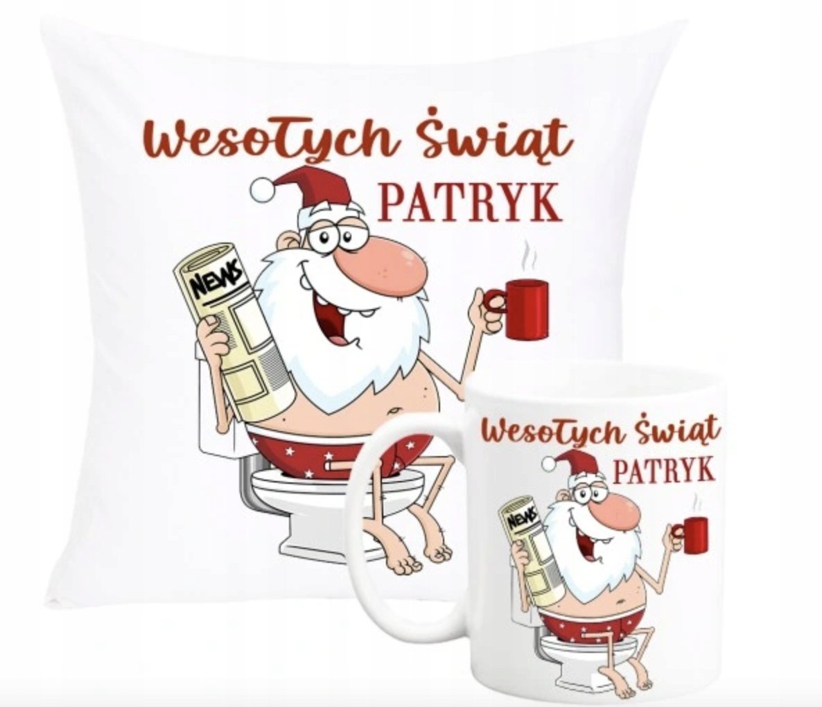 ZESTAW PODUSZKA + KUBEK Prezent MIKOŁAJ GWIAZDOR WESOŁYCH ŚWIĄT + IMIĘ 42