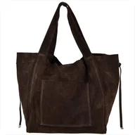 Torebki damskie - Duża torebka worek z miękkiej skóry naturalnej zamszowej lekka XXL czekolada brąz - miniaturka - grafika 1
