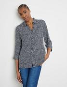 Bluzki damskie - GERRY WEBER Wzorzysta bluzka z rękawami o długości 3/4 i przedłużonym tyłem Niebieski 46/L - miniaturka - grafika 1